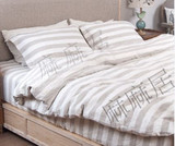 100%比利时进口亚麻三件套  白色+原色条纹床单枕套  包邮