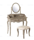 欧式美式乡村复古做旧原木色实木梳妆台梳妆凳镜组合水曲柳可定制