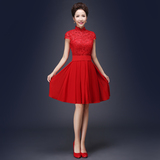 敬酒服2015秋新款红色长袖新娘结婚宴会晚礼服短款修身显瘦连衣裙
