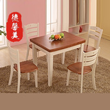 美式乡村实木餐桌可折叠餐地中海桌椅组合收缩餐台长方形饭桌组装