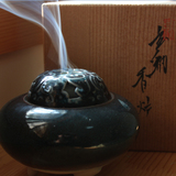 日本回流九谷烧作家物九谷翠明作青釉香炉共箱茶道具香道具熏香炉