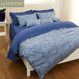 蓝色佩斯利系列全棉贡缎床品四件套纯棉双人床单被套床上用品