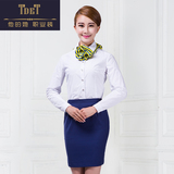 TDET新款空姐制服修身时尚长袖白色衬衫职业装女衬衣打底工作服