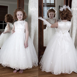 花童礼服儿童礼服长款 主持人白色女童礼服公主裙 儿童礼服婚纱裙