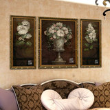欧式古典花卉油画客厅餐厅纯手绘三联组合拼套琼花装饰画美式挂画