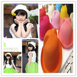 韩版女士遮阳帽子儿童猫耳朵草帽太阳帽宝宝小熊造型亲子帽