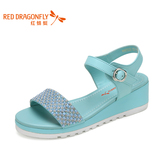 红蜻蜓正品2015夏季新款女凉鞋高跟露趾水钻防水台坡跟凉鞋女