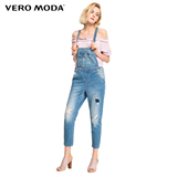 Vero Moda2016新品水洗高腰九分松紧背带牛仔裤女|316164012