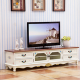 彩绘家具美式田园电视柜组合象牙白 实木欧式简约复古客厅地柜