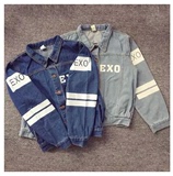 2015韩国潮款男女EXO同款印花数字街头原宿风短款牛仔外套
