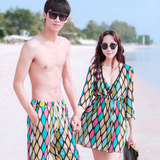金格尔 沙滩情侣泳衣套装比基尼三件套女男士泳裤韩国学生温泉
