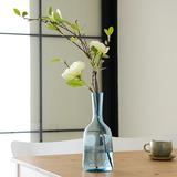 特价 简约彩色蓝玻璃花瓶仿真玉兰花套装客厅餐桌家居装饰品摆件