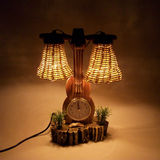 欧式装饰灯小提琴带时钟木质台灯创意居家装饰个性卧室床头灯摆件