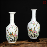 景德镇陶瓷仿古珐琅彩手绘花瓶 家居客厅工艺品收藏摆件 锦鸡富贵