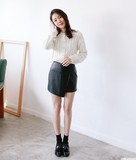 韩国直邮jellpe官网正品代购 时尚皮革纯色气质短裙