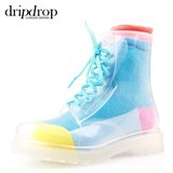 dripdrop2014新款女士春夏水晶全透明马丁雨鞋雨靴 水鞋 女送袜子