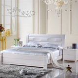 现代简约白色榆木床 全实木开放漆1.5 1.8米双人床婚床PK水曲柳