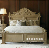 RH美式乡村橡木实木雕花双人床 法式仿古做旧可定制1.8米婚庆床