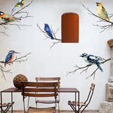 个性卧室橱柜装饰彩色树枝小鸟自粘墙贴贴纸文艺客厅书房墙纸贴画