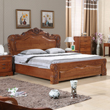特价全实木床现代欧式雕花婚床榆木中式家具1.8米双人高箱床包邮