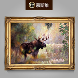 慕斯维纯手绘油画玄关餐厅沙发背景墙挂画现代简约装饰画森林麋鹿