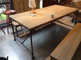 美式乡村复古全实木餐桌铁艺桌子咖啡厅餐厅桌椅组合书桌长桌条凳
