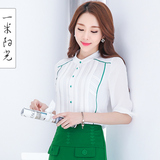 小立领白衬衫韩范 2016夏季新款女装七分袖寸衫 韩版职业雪纺衬衣
