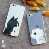 苹果6s简约创意软手机壳 iphone6日本硅胶浮雕情侣天使猫咪保护套