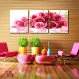 客厅壁画沙发背景墙画卧室挂画三联画花卉浪漫玫瑰花无框画装饰画
