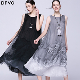 dfvc2016夏新款女装欧美刺绣宽松桑蚕丝连衣裙无袖真丝长款度假裙
