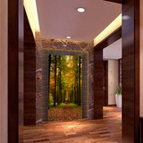 大型3D立体 延伸空间树林林荫道 走廊玄关壁画墙纸 黄金大道