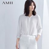 Amii衬衫女2016秋装新款潮女装上衣韩范雪纺衫衬衣白长袖女打底衫