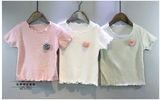 韩版 2016韩版童装韩国童装女童夏季新款花朵木耳边打底短袖 T恤