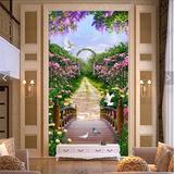 立体壁画竖版玄关过道走廊背景墙纸风景壁纸蔷薇玫瑰环保墙布3d