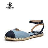 AUMU2015夏季新款欧美时尚平跟休闲凉鞋简约牛仔布平底女鞋J3336