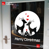 圣诞情侣墙贴小鹿卡通彩色麋鹿双面装饰贴纸防水可移除胶节日贴画