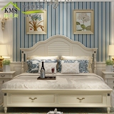 凯美斯 美式床1.8米双人床 北欧白色实木乡村简约床1.5米地中海床