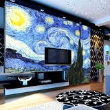 术手绘大型壁画梵高星空欧式油画沙发壁纸 卧室床头背景墙墙纸 艺