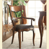 yizi美式椅子实木靠背椅 家用餐椅书椅办公椅带扶手牛皮椅子特价