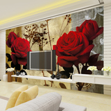 电视背景墙纸 无缝大型壁画简约现代客厅沙发3d无纺布壁纸 红玫瑰