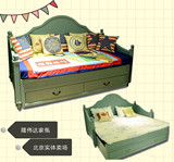 北京包邮美式乡村田园多功能坐卧两用推拉折叠实木储物沙发床1.8
