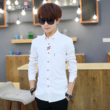 夏季青少年长袖衬衫男韩版衬衣男士修身寸衫男生衣服学生衫衣潮