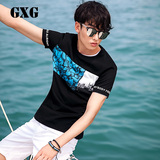 GXG男装 2016夏季新品 时尚都市男士黑色圆领短袖T恤#62844020