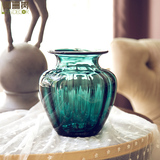 阑珊树 松石绿浮雕玻璃花瓶 手工制作彩色玻璃花器 精品装饰摆件