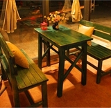 地中海实木餐桌椅做旧咖啡厅酒吧甜品奶茶店桌椅比邻美式乡村