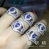 蓝瓷语：纯天然斯里兰卡精美蓝宝石戒指镶925纯银  活口 花冠精美