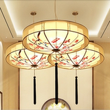 新中式吊灯仿古茶楼布艺会所灯具温馨吸吊两用圆形卧室创意餐厅灯