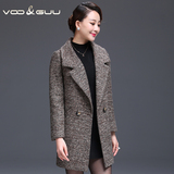 vooguu品牌正品羊绒大衣女中长款毛呢外套修身显瘦大码女装2016新