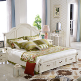 木桐居家具简约美式双人床白色复古实木柱床1.8米卧室双人大床