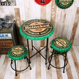 LOFT创意个性复古酒吧桌椅组合铁艺啤酒盖摆件坐凳家居奶茶店椅子